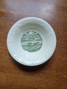 Homer Laughlin White Bowl with Green Pastoral Transferware